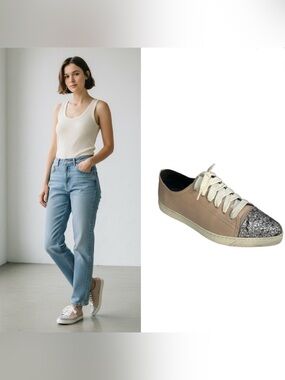 Boemos blush leather sparkle accent contemporary sneaker lace up shoe size 39